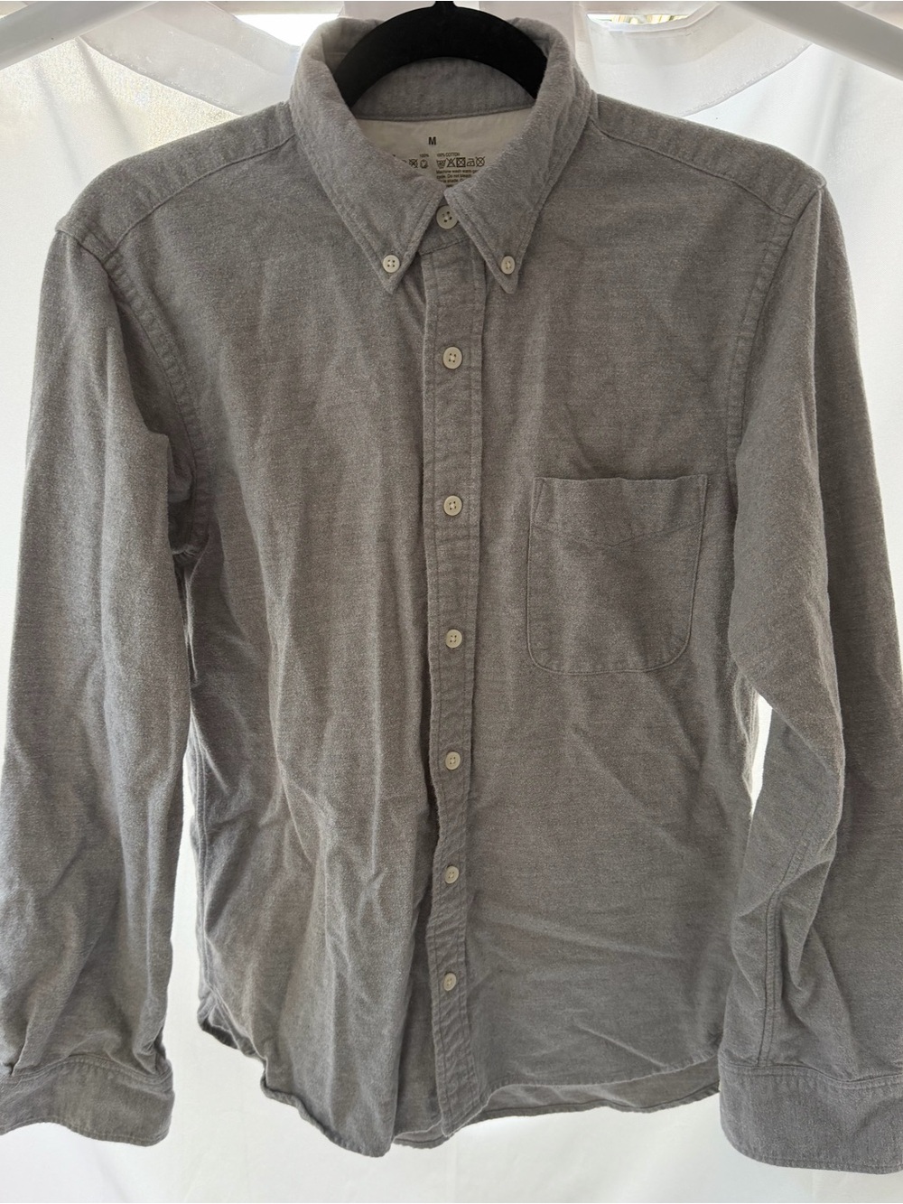 MUJI Menโs Gray 100% Cotton Brushed Button Down Shirt M Minimalist